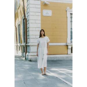 Women's Floor-Length Pleated Natural Waist Eco-Friendly Casual Loose Short Sleeve Minimalist <b>Boho</b> <b>Summer</b> <b>Dress</b> - Product Image 1