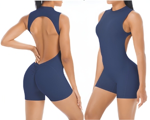 Combinaison de yoga pour femme à col montant, dos nu, dos nageur, avec effet froncé aux fesses, taille haute, sans couture, couleur unie, en Spandex et Polyester, 1 pièce - Product Image 6