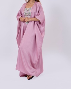 New 2026 Dubai Blush Pink Breathable Polyester Turkish Style Floor Length Women's Abaya Traditional <b>Islamic</b> <b>Clothing</b> Saudi - Product Image 5