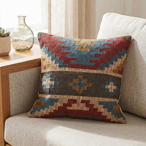 Vintage Kilim Throw <b>Pillow</b> Cover with Tribal Diamond Motif for Bohemian Farmhouse & Southwestern Living Room Decor - Product Image 6