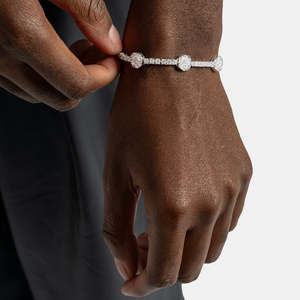 925 Sterling Silver Round Cluster Tennis Bracelet White Gold Plated Station Bracelet for Women - Product Image 2