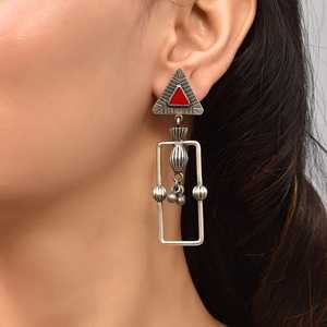 Meera Jaipur Vintage Tribal Sterling <b>Silver</b> <b>Stud</b> <b>Earrings</b> - Product Image 1