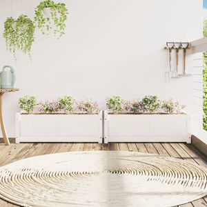 Juego de 2 Macetas Grandes de Madera de Pino Sólido Blanco para Jardín - Product Image 3
