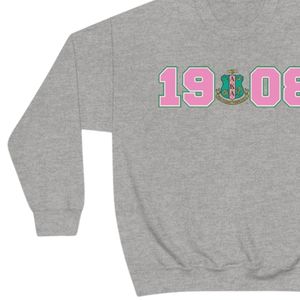 Charcoal Gray Crewneck Sweatshirt with <b>Pink</b> and Green 1908 Graphic Print <b>Long</b> <b>Sleeve</b> Cotton Fleece Casual Women's Pullover <b>Top</b> - Product Image 6