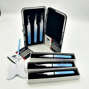 Pince à épiler d'extension de cils en acier inoxydable double couleur bleu ciel blanc personnalisé de haute qualité - Product Image 6