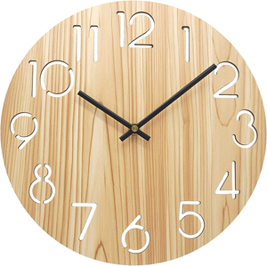 Meilleure horloge murale en bois, design circulaire simple motif arbre, décoration créative, mouvement à quartz à aiguilles pour salon, produit fait main - Product Image 4