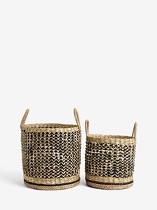 Ensemble de 2 paniers de rangement en jonc de mer noir et naturel, faits à la main, vente en gros, écologiques, fabriqués au Vietnam - Product Image 4