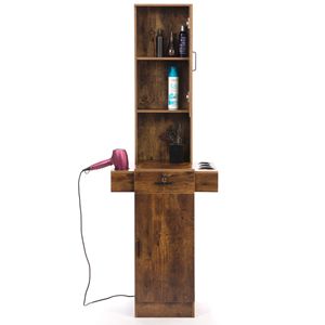 Estante rústico marrón de 3 niveles, cajón, soporte de gabinete, estación de peluquero, equipo de estilismo, secador de puerta de vidrio, herramienta, muebles de salón - Product Image 5