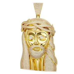 Lujoso Colgante de Plata de Ley 925 para Hombre con Rostro de Jesús, Estilo Hip Hop, Chapado en Plata, con Moissanita de Corte Brillante de Gran Tamaño, para Fiesta - Product Image 2
