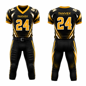 Ensemble d'uniformes de football américain TANVEX International pour hommes, col en V, manches courtes, imprimé par transfert thermique, écologique, 100 % polyester - Product Image 1