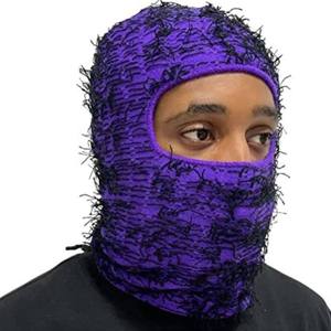 Cagoule de ski d'hiver en tricot de créateur, style mode, intégrale, à un trou, effet vieilli, motif herbeux, type bonnet, anti-vent - Product Image 4
