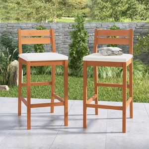 <b>Set</b> <b>of</b> 2 Outdoor Wood <b>Barstools</b> with Soft Seat Cushion - Product Image 3