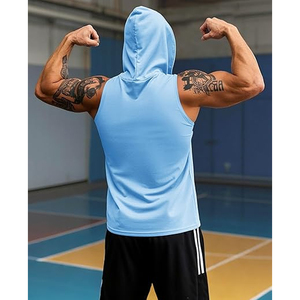 Manufacturer Solid Fitness Hooded Singlet 100% Cotton Vests Gym Wear OEM Logo Printed Sleeveless Hoodie Men's Sport Vests - Product Image 3