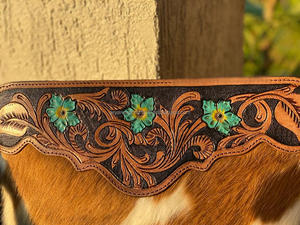 Nuevo diseño, bolso de mano de cuero, bolso de cuero con flecos de piel de vaca Real, bolso de hombro tallado, bolsos de Color turquesa bohemio para mujer - Product Image 5