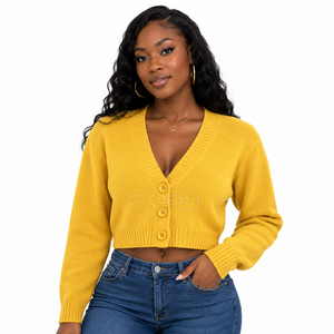 Cosh International Sorority Sisterhood Acrylic Autumn Fashionable Casual Knitwear Cropped <b>Cardigan</b> <b>Sweater</b> with Long Sleeves - Product Image 1