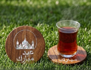 Customized Laser Engraved Brass Shell Inlay <b>Wood</b> Coasters Wholesale Hot Selling Handcrafted Islamic Home Kitchen <b>Placemats</b> - Product Image 1