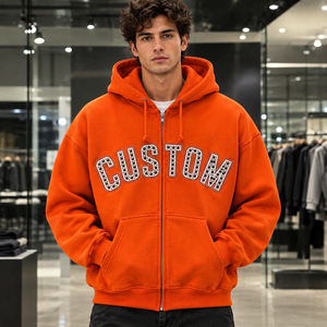 Sudadera con capucha y cremallera para hombre con pedrería, estilo urbano, personalizada, fabricante mayorista - Product Image 1