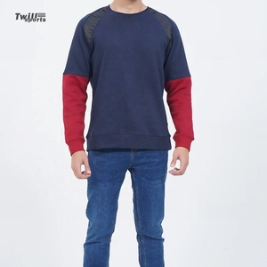 OEM Wholesale Men's Casual Sweatshirts with <b>Navy</b> and Red Sleeves Regular Fit Spring Plain Dyed Wears - Product Image 3