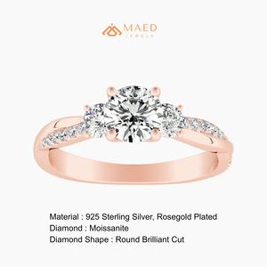 แหวนหมั้นเพชรโมอิสซาไนต์ทรงเรเดียนท์คัท ชุบทองคำขาว 14K ประดับเพชรสามเม็ด พร้อมแหวนแต่งงาน ของขวัญสำหรับเจ้าสาวในวันครบรอบ - Product Image 6