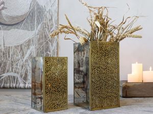 Wholesale Brass Antique Metal Glass <b>Hurricane</b> <b>Candle</b> Holder Tabletop Vase for Home and Events Decorations - Product Image 2