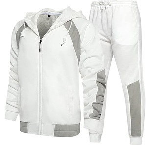 Wholesale Custom Plain <b>White</b> Zipper Hoodie And Sweatpants Trouser Tracksuit Set <b>Joggers</b> Set Running Gym Fit Winter Track Suits - Product Image 1