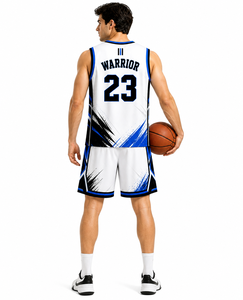 Uniforme de Baloncesto Profesional Elite Squad con Gráficos Abstractos Audaces en Blanco, Negro y Azul, Tela Ligera de Alto Rendimiento para Partidos - Product Image 4