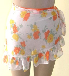 Sarong de plage imprimé pour femmes, sarong triangle à nouer, sarong à volants coloré uni pour les vêtements de plage d'été - Product Image 4