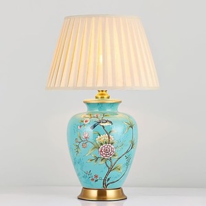 <b>Chinese</b> Style Ceramic E26 AC Bell Table <b>Lamp</b> with Fabric Shade Decorative Bedside <b>Lamp</b> for Living Room Study Villa - Product Image 1