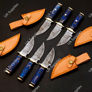 OEM ODM Handmade Damascus Steel Fixed Blade Drop Point Skinner Knife Dark Wood Pakka Wood Handle Brass Guard Razor Sharp Knife - Product Image 5