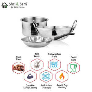 ชุดเครื่องครัวสแตนเลส3ชิ้นแบบตีด้วยค้อนขนาดใหญ่อุปกรณ์ทำครัวคุณภาพระดับพรีเมียม - Product Image 2