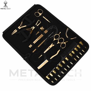 Kit de Herramientas de Lujo para Extensiones de Cabello en Acero Inoxidable Dorado y Negro, Alicates Profesionales Multifuncionales, Tijeras, Cuchilla, Peine, Juego Completo - Product Image 1