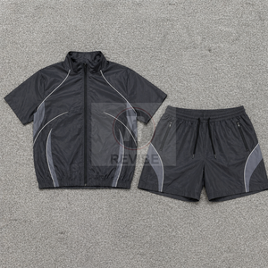 Men's Cotton Summer Co-ord Two Piece Set Elastic Waist <b>Zip</b> <b>Shirt</b> Shorts Casual Beach Wear Solid Everyday Wear - Product Image 6