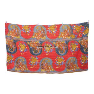 Indian Handmade Print Kantha Floral Bohemian Bedspread Bedding <b>Quilt</b> Indian Reversible Hand Stitched Heavy Throw Old Sari - Product Image 2