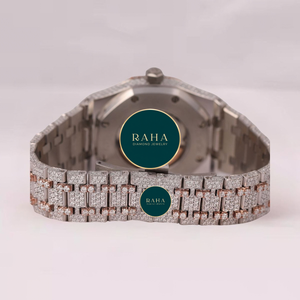 Montre mécanique de luxe en acier inoxydable, boîtier de 41 mm, cadran analogique, bracelet entièrement serti de diamants, design unisexe, résistant à l'eau 3 BAR - Product Image 3