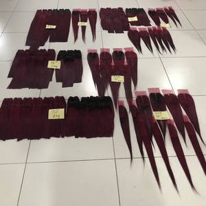 Tissage de cheveux de haute qualité, couleur vin, même cuticule, os aligné, mèches de cheveux lisses, prix de gros - Product Image 5
