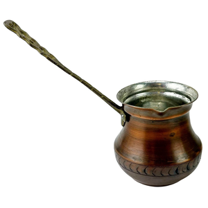 Hermosa cafetera turca, griega y árabe de latón grabado, para hornilla, tipo Cezve Ibrik Briki, con mango de madera - Product Image 6