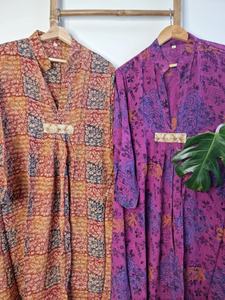 M/L Middy Crepe <b>Silk</b> <b>Dress</b> Recycled Indian Cotton <b>Kaftan</b> Breathable and Comfortable Daywear for Summer Casual Print Style - Product Image 3