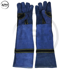 Gants de soudage extra longs en cuir de vachette bleu, résistants à la chaleur, avec manchette longue jusqu'aux épaules et paume renforcée pour une protection optimale des mains. - Product Image 2