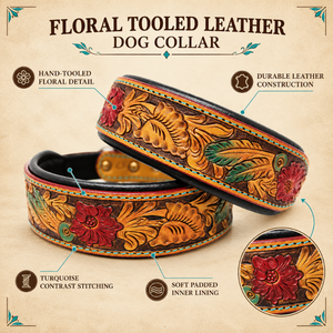 Collar de Cuero Floral Grabado ROYAL INTERNATIONAL para Perros, Diseño Western Tallado a Mano, Cierre de Hebilla Ajustable para Perros - Todas las Estaciones - Product Image 5