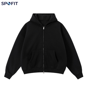 Sweat à capuche zippé double vintage surdimensionné et court pour homme, en coton 100% épais 360 g/m², personnalisable et brodé - Product Image 6
