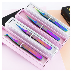 Suministros de extensión de tecnología de pestañas pinzas de pestañas extensión de pestañas pinzas de aislamiento de volumen empuñaduras de diamante Punta de fibra recta - Product Image 1