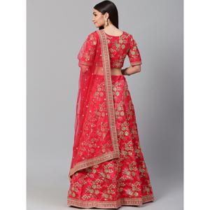 Ropa de boda de color rojo hipnótico satén bordado Lehenga Choli - Product Image 4