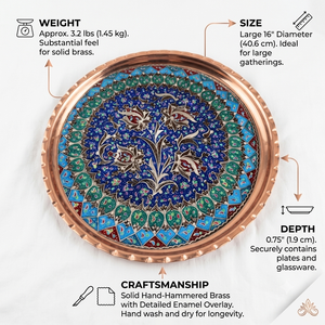 Colorful Enamel Hand Painted Copper <b>Round</b> <b>Tray</b> Traditional Floral Motif Decorative Metal Dish For Serving And Display - Product Image 5