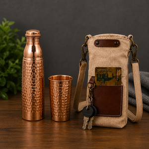 Bouteille d'eau de luxe en cuivre pur avec verre martelé unique – Design moderne, portable pour les voyages - Product Image 6