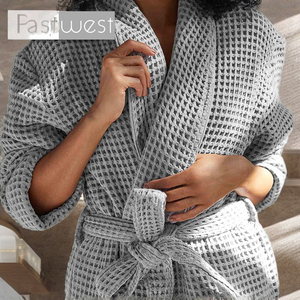 Albornoz de Hotel Bearfit para Parejas Adultas, 100% Algodón, Color Liso, Secado Rápido, Tejido, Largo, Primavera/Otoño, Blanco - Product Image 1