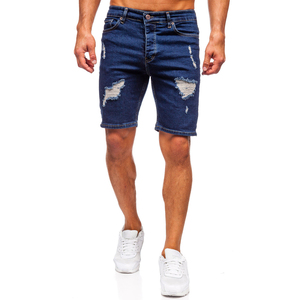 Pantalones Cortos de Mezclilla Azules para Hombre, Transpirables, Ligeros, Desgastados, de Cintura Media, Estilo Casual de Verano, Corte Recto - Product Image 1