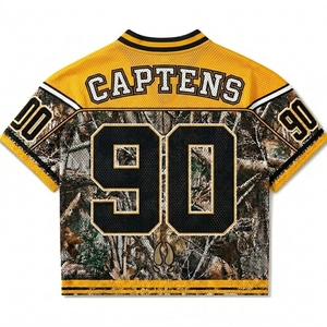 T-shirt en maille oversize pour homme, coupe carrée, style maillot de football sublimé, motif camouflage rétro, streetwear de football - Product Image 2