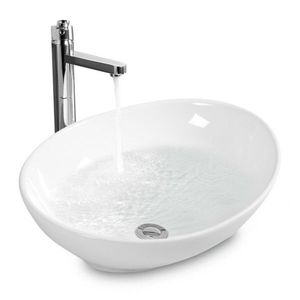 Lavabo Ovale in Pietra 40x33x14 cm (LxPxA) con Rubinetto a Leva e Maniglia a Triangolo per Bagno - Product Image 3
