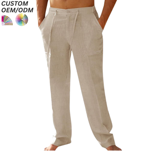 Wholesale Casual Summer Loose Blend Canvas <b>Linen</b>/ Ramie Cotton Mid Waist Lightweight Trousers Plus Size Men - Product Image 5