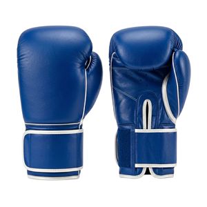 High Quality Blue White Boxing Gloves Professional Training Sparring Lace-Up Reinforced Double Stitching Attached Safety Thumb - Product Image 1